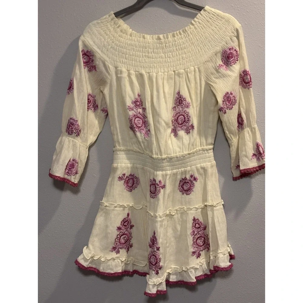 MISA Los Angeles Off-The-Shoulder Embroidered Sylvia Dress Women's Size XS Ivory